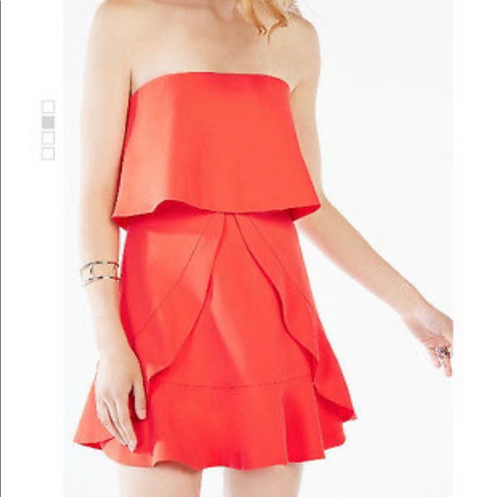 BCBG strapless ruffle dress in coral color 👗 - Picture 3 of 7